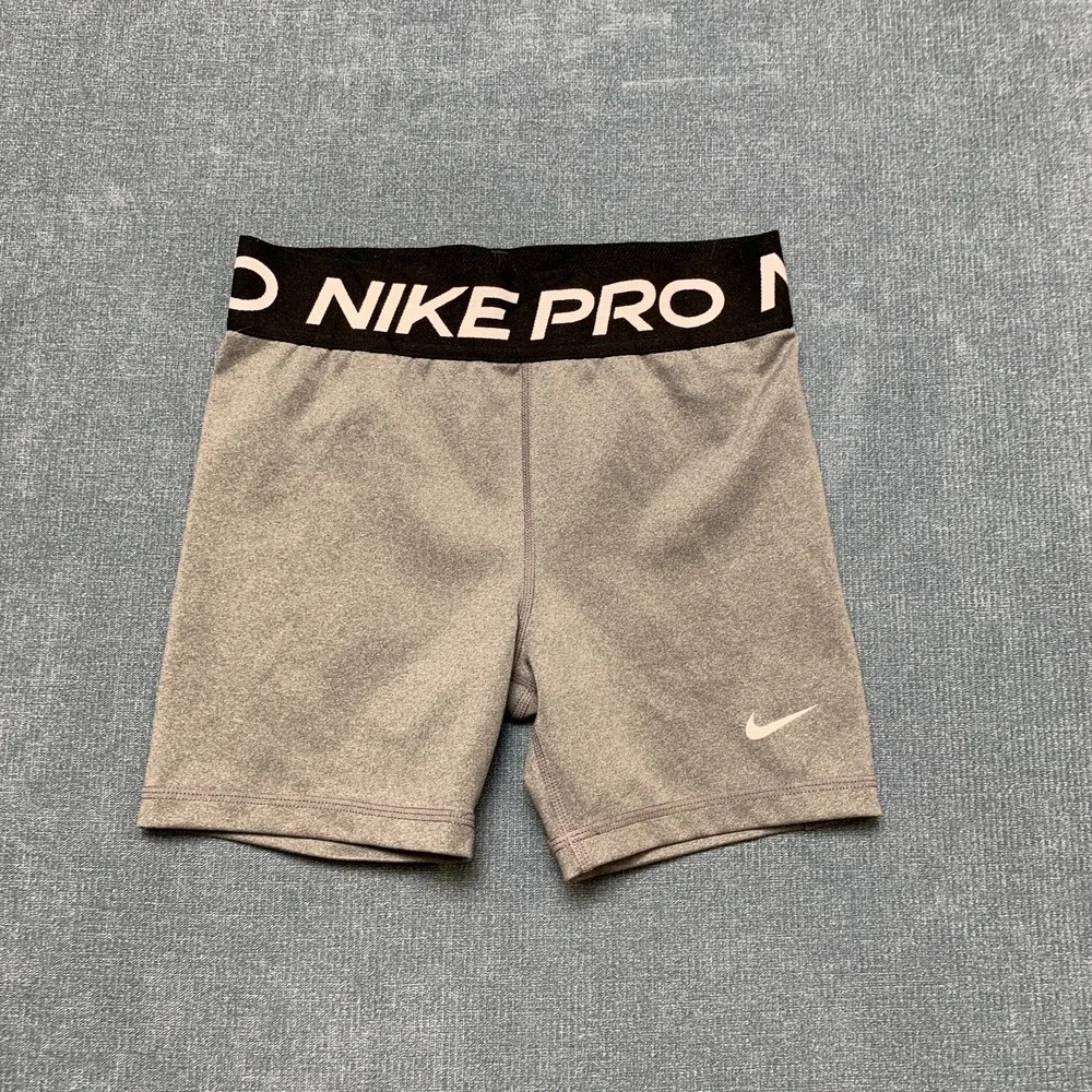 Nike Pro Shorts Girls 23 Heather Gray Dri Fit Training Technology High Waist
